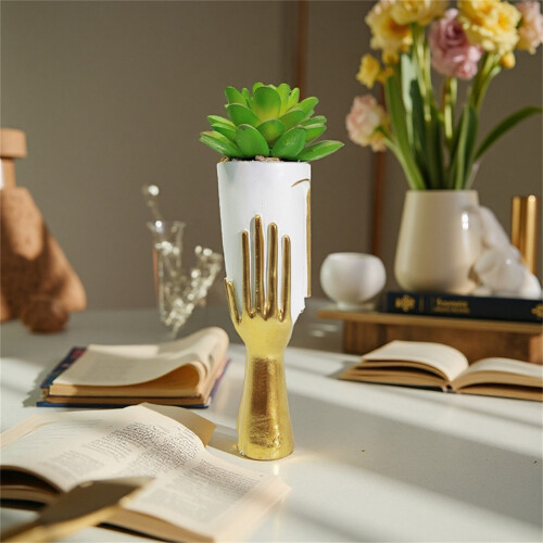 Vase de récipient de pot de fleur de résine-couleur sable 2
