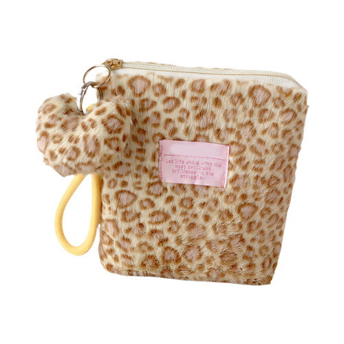 Soft Plush Leopards Pattern Cosmetics Case Handheld-Yellow