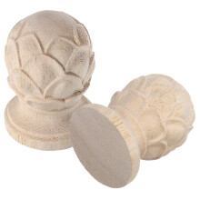 2Stk Holz Finial Set Lotus Motiv Beige Für Treppen, Bett Und Zauntopf