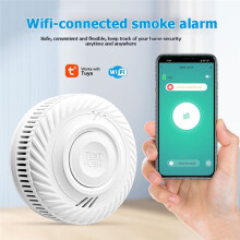 WLAN-Rauchmelder mit Langer Akkulaufzeit, 85 DB Lautstärke, Tuya Life App-Fernsteuerung, Brandschutz für Zuhause, 433 MHz