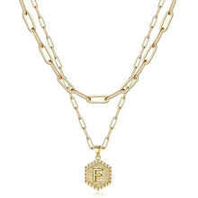 Coliere cu pandantiv cu inițială de monedă pentru femei, choker geometric placat cu aur de 14K, fără plumb, cu inimioare gravate, agrafă de