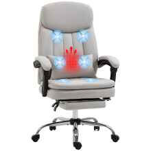Heated Massage Office Chair with Lumbar Support, 155 Reclining Executive Desk Chair with Retractable Footrest, Light Gray