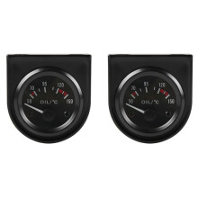 2Stück 2 Zoll 52mm 12V Weiß LED Zeiger Auto Öl Temperatur Anzeige mit Sensor Schwarz