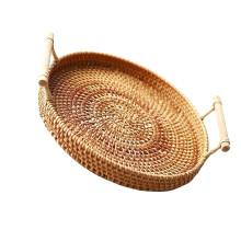 1St Rattan Korb Praktisches Picknick Tablett Tragbar 28x3,5 Cm
