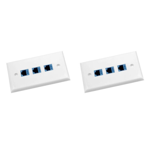 2Pack 3-Port Ethernet Wall Plate, RJ45 Wall Plate with RJ45  Inline Coupler Insert,Cat6  Jack Wall Plate