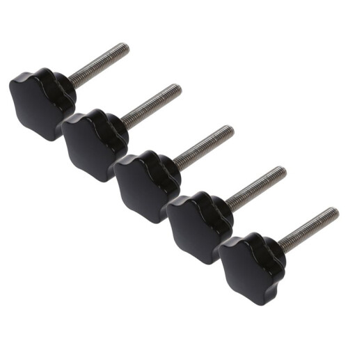 5pcs M8 x 50mm Thread Replacement Star Hand Knob Tightening Screw Black Silver Tone