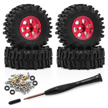 Metal 0.7inch Wheel Hub Rim with 40mm Rubber Tires for AXIAL 1/30 SCX30 RC Crawler Car, Off-Road RC Car Parts Red
