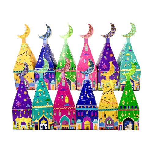 12Pcs Festival Gift Box Mosque Shape Paper Candy Chocolate-3