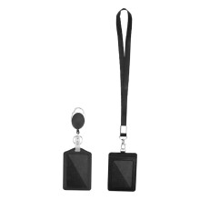 1Set Black PU Cards Holder with Lanyard Zinc Alloy Buckle for Work Id