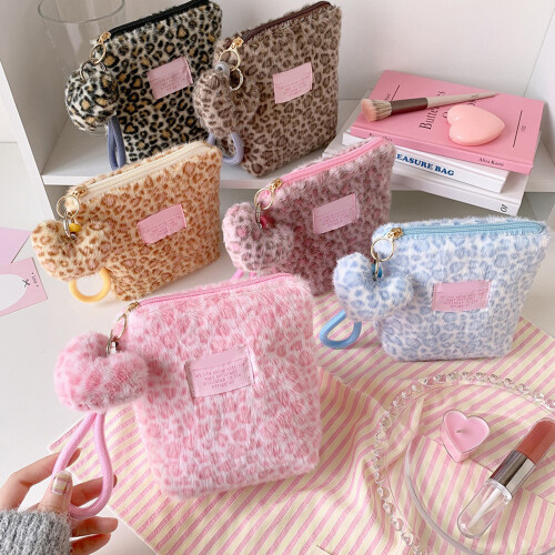 Soft Plush Leopards Pattern Cosmetics Case Handheld-Yellow 2