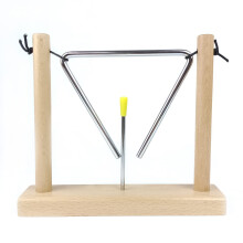Musical Triangle Instrument with Wooden Stand and Striker, Hand Percussion Triangle for Kids and Beginners