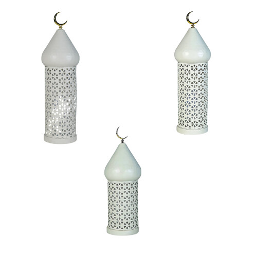 White Iron Hollow Out Candle Holder Moroccans Pattern Eid-S 1