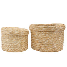 2St Khaki Weefmanden Met - Natuurlijke Decoratie Mandjes