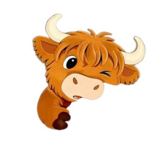 High Land Cow Peeking Wall Decal Adhesive Door Corner-1 20X20cm