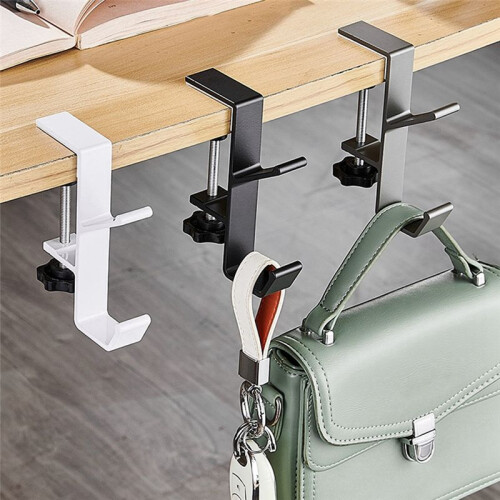 10pcs Double-Layer Locking Desk Hook Bag Hook Office Desk Mobile Bag Hook Desk Side Table Hook Silver Gray 1