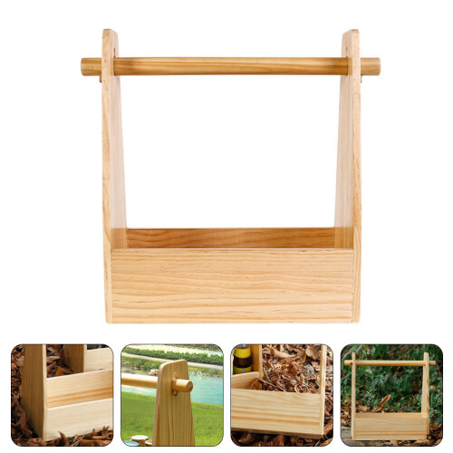 Holz-Picknickbox mit Griff, Behälter für Obst, Gemüse, Snacks 1