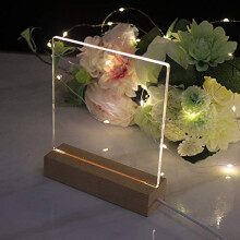 LED Light Up Acrylic Dry Erase Message Board with Beech Wood Square Base and Marker, Small Blank