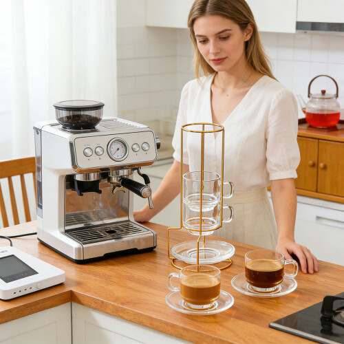 Ensemble à café en verre flexible avec plats et support-C 2