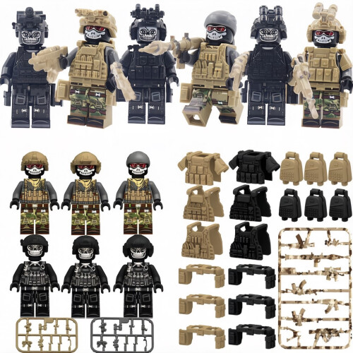6 PCS Ghost Special Forces Minifigure Building Blocks with Weapons