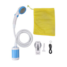 Portable Shower Set ABS Stainless Steel PVC 3 Gear Electric Battery Powered Camping Shower Pump for Outdoor Use Sky Blue