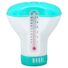 Doseerapparaat voor spachemicaliën met thermometer, herbruikbare drijver voor chloortabletten in meerblauw voor zwembaden