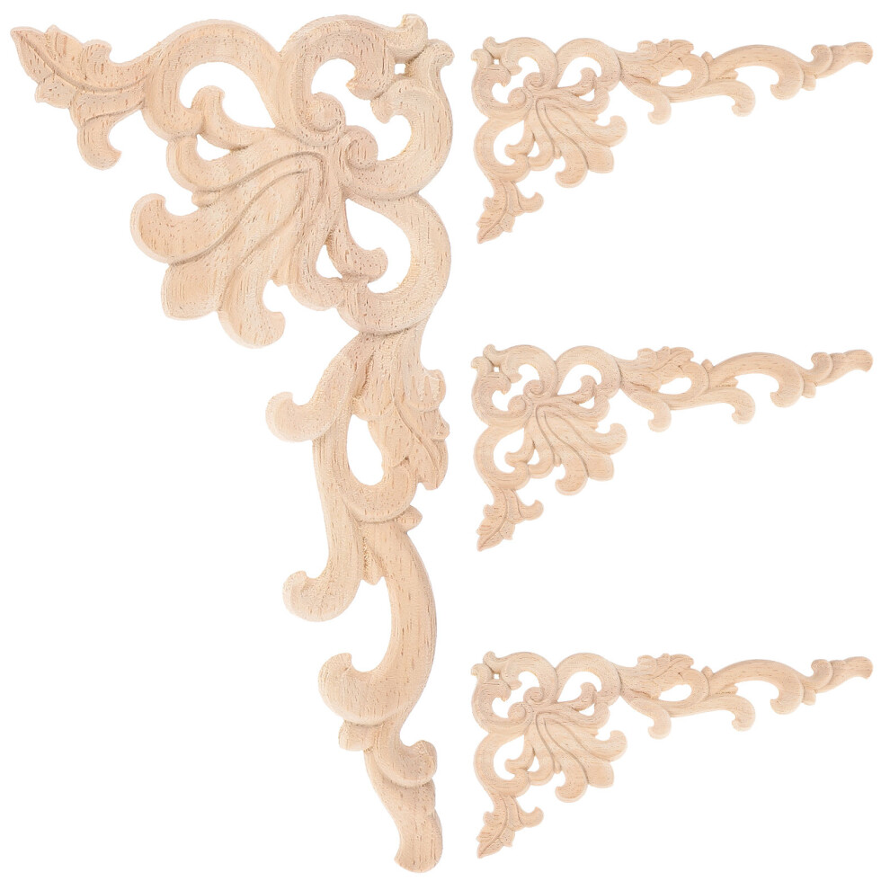 Carved Onlay Wood Appliques Decorative Trim Carvings Khaki 4Pcs 3301836379269