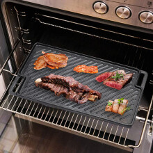 46cm Reversible Cast Iron Grill Pan Pre-Seasoned Double Sided Griddle with Dual Handles