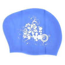 Zwemmuts met print, siliconen, waterdicht, geschikt voor lang haar, speciaal voor kort haar, kinderen, dames, duikmuts, blauw