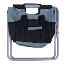 Dual Purpose Gardening Folding Stool with 7 Pockets Storage Tool Bag for Fishing Camping BeachGrey Black