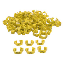 100 stuks kippenpootringen 20 mm 001 tot 100 genummerde identificatielabels voor kuikens, eenden, duiven, ganzen en kwartels, geel