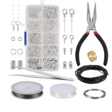Jewelry Making Kit,Findings Set 912 pieces Silver Findings in Plastic Box with Plier Tweezers and Wire for Jewelry Repair