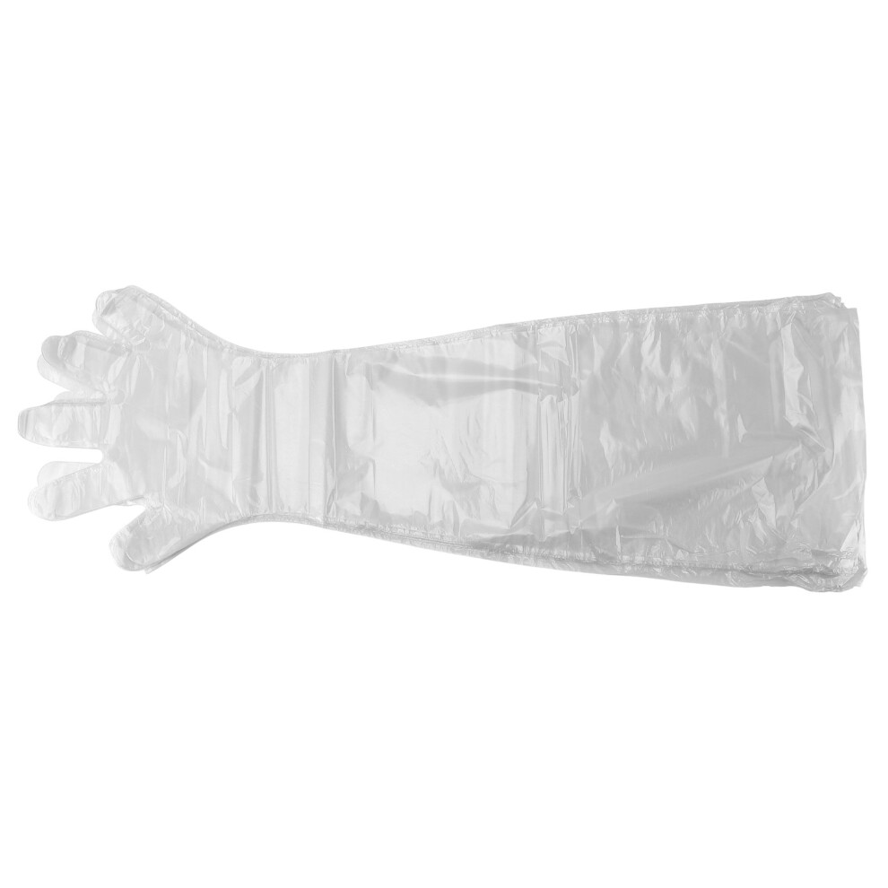 100Pcs Long Arm Disposable Plastic Gloves Safe Reliable Multipurpose Veterinary Long Gloves For Field Dressing White 3213405866486