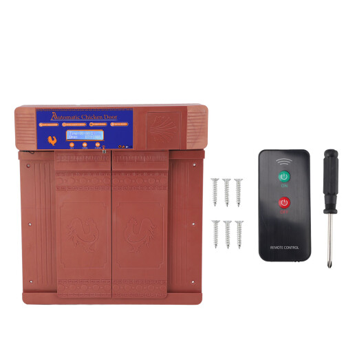 Telecomando automatico per apertura porta pollaio con sensore di luce e timer, colore bronzo.