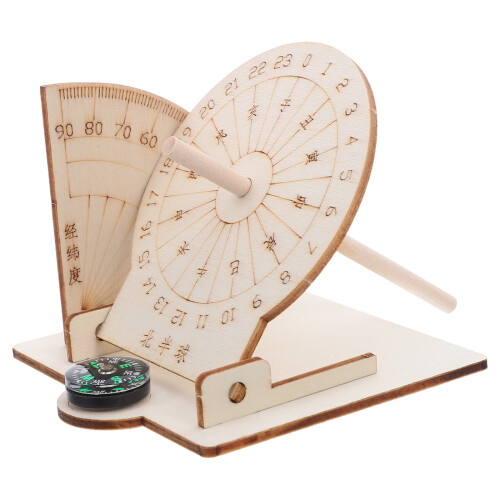 3Pcs Handmade Ancient Timekeeper Sundial Model Wood Plastic Solar Kit