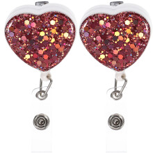 2Pcs Adorable Pink ABS Heart Badge Holders Portable Practical Id Clips