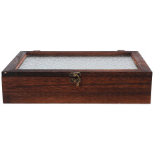 Large Coffee Wooden Tea Organizer Box with Glass Top and Drawer