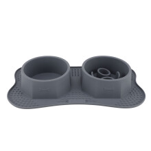 Silicone Double Pet Bowls Pet Food Water Bowls Dual Pet Feeder Bowls with Non Spill Mat for Dogs Cats S 37.5x20.5cm