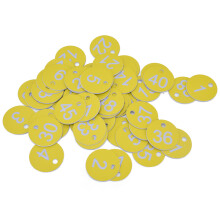 50 stuks ronde ABS-bijenkorflabels met gat, genummerde labels voor veeteelt en imkerij, lichtgeel, nummers 1-50
