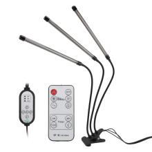 Lampe de croissance LED USB à 3 têtes avec pince, spectre complet rouge, blanc et lumière chaude, 10 niveaux d'intensité, avec minuterie.