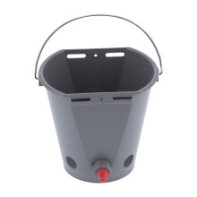 Secchio per mangime da 8 litri in plastica per alimenti per animali da allevamento, con 5 beccucci, colore grigio (per agnelli)