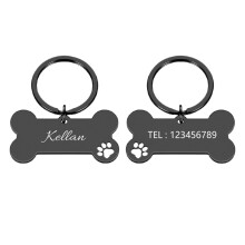 Pingente de aço inoxidável em formato de osso para coleira de cachorro, para identificação anti-perda de animais de estimação.