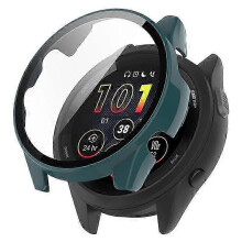 (DarkGreen) Compatible For Garmin Forerunner 265S Anti-scratch PC Watch Case with Tempered Glass Screen Protector