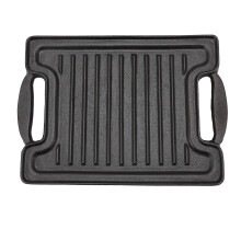 Plaque de cuisson rectangulaire en fonte pour barbecue, à chauffe uniforme, idéale pour les viandes, les fruits de mer et les légumes.