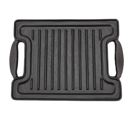 BBQ Grill Plate Cast Iron Rectangular Even Heating Grilling Plate for Meats Seafood Vegetables