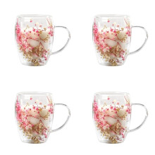 4X Real Flower Double Glass High Appearance Level Full Star Dried Flower Milk Coffee Glass 350ml Household Cup A
