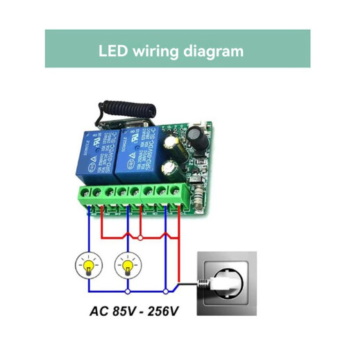 2X 433Mhz Wireless Remote Control  AC 85-256V Relay 2 Channels Receiver Module for Garage Doors, Curtains 2