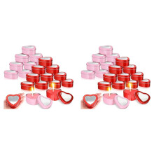 48Pcs 4Oz Heart Shaped Metal Tins, Empty Tea Light Mold Heart Shaped Box with Clear Window Lids Tin Candle Containers