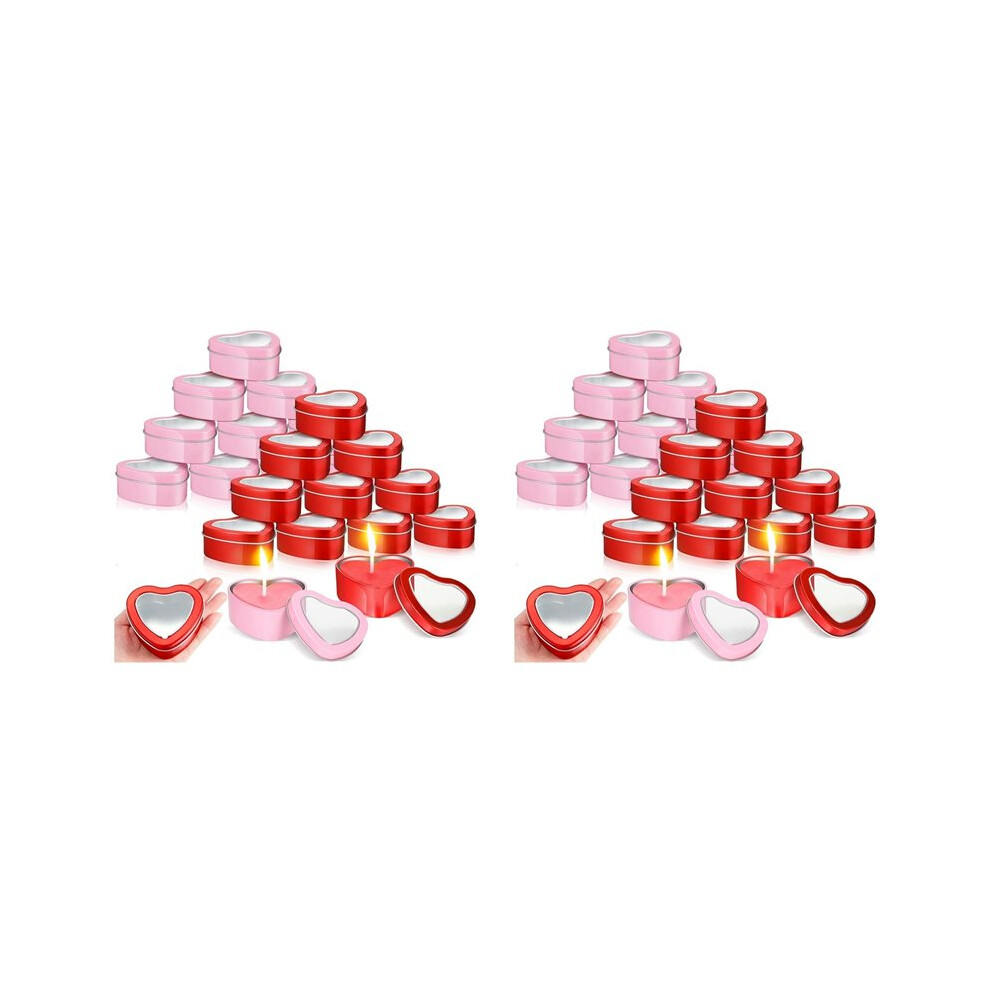 Semoic Light 48Pcs 4Oz Heart Shaped Metal Tins, Empty Tea Mold Heart Shaped Box With Clear Window Lids Tin Candle Containers