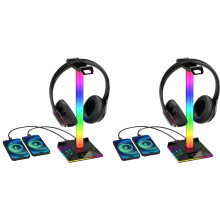 2X Spielkopfhörerständer RGB-Licht mit Zwei USB-Anschlüssen 3,5-mm-Audio-Touch-Kopfhörerständerlicht