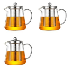 3X Teekanne Aus Transparentem Glas, Inkl. Filtereinsatz Aus Edelstahl, Hitzebeständig, für die Teezubereitung Geeignet